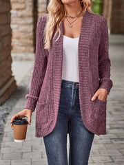 Cozy Rib Knit Cardigan for Women - Soft & Stylish Solid Open Front Sweater with Pockets - Casual Long Sleeve Fashion Clothing