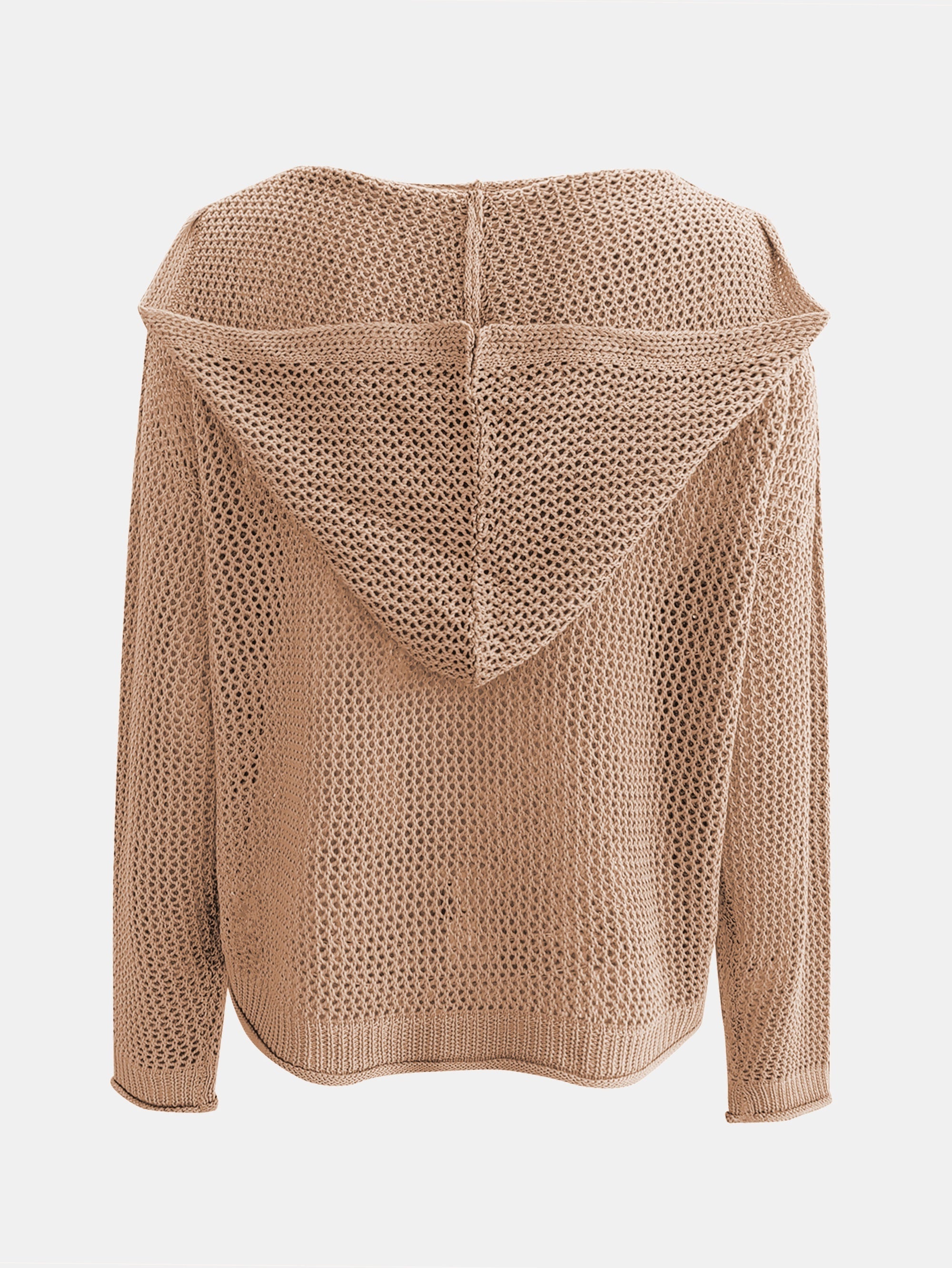 Solid Color Hooded Pullover Sweater, Casual Long Sleeve Cut Out Knitted Sweater For Spring & Summer, Women's Clothing