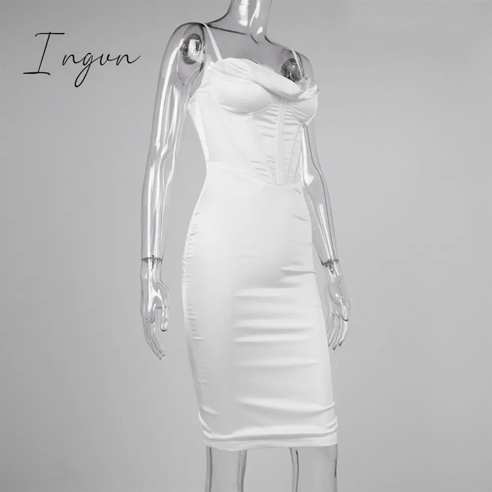 Ingvn - trends high quality Giyu Night Clubwear Party Satin White Dresses Women Summer Sexy Bodycon Midi Vestidos Spaghetti Strap Backless Corset Dress