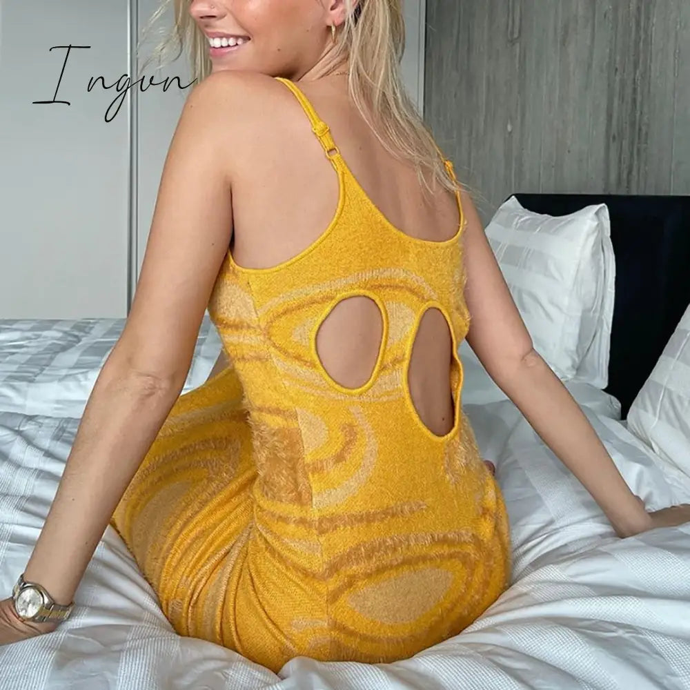 Ingvn - Paisley Print Knit Dress Women Green Y2K Summer Sexy Bodycon  Sleeveless Spaghetti Strap Beach Party Midi Dresses