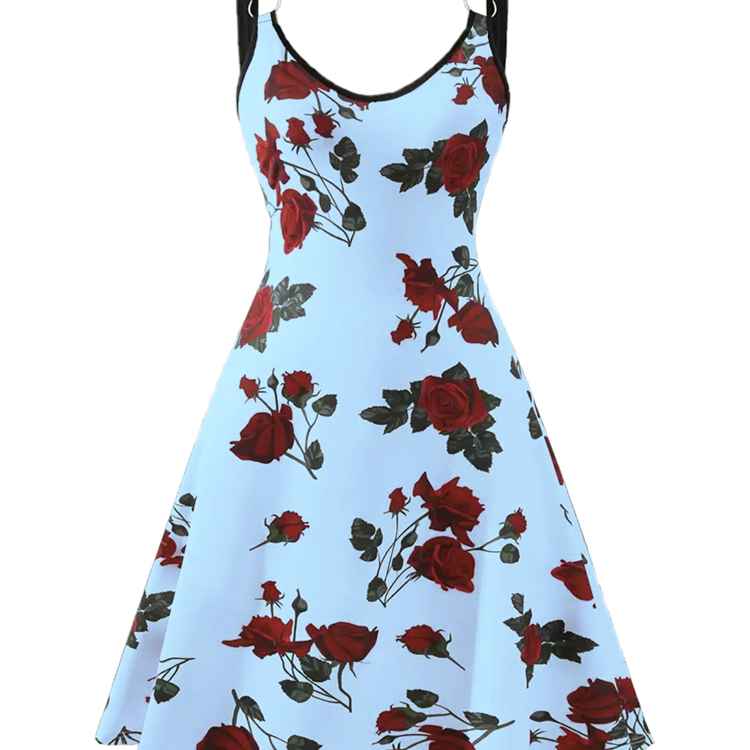 Plus Size Bohemian Floral Print Dress - Stylish V Neck Sleeveless Suspender Style - Comfortable Summer Clothing for Fashion-Forward Women