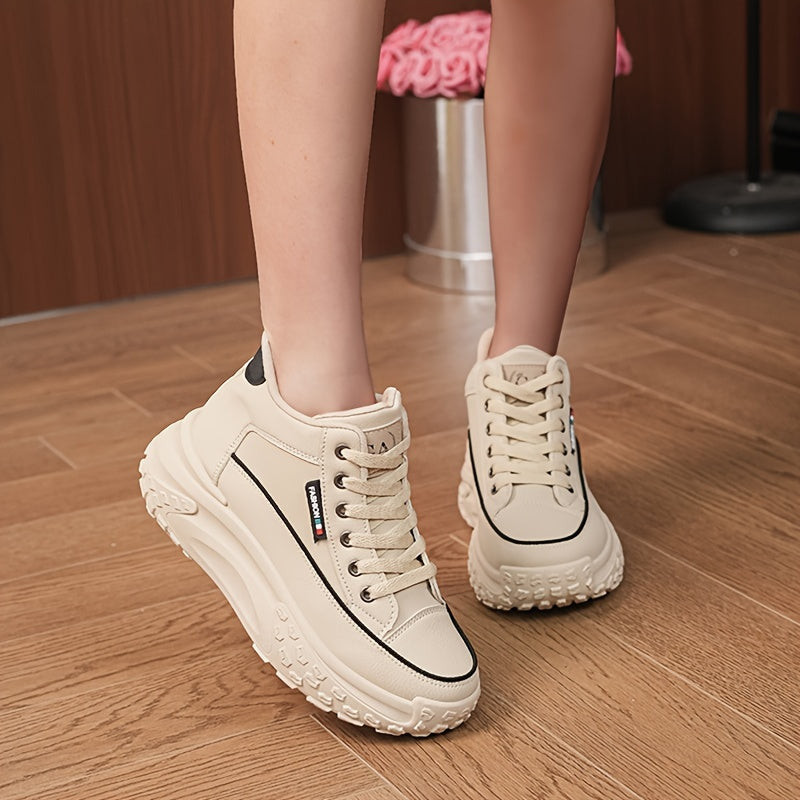 Plus Size Women's Comfortable High Top Platform Sneakers, Casual Lace Up Outdoor Shoes