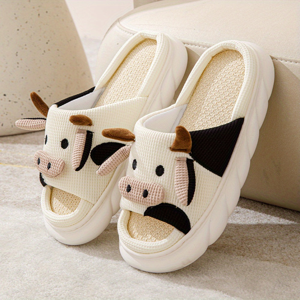 Adorable Womens Cow Print Slippers - Ultra-Soft Platform with Luxurious Plush Lining - Non-Slip Indoor Slides for Year-Round Cozy Comfort