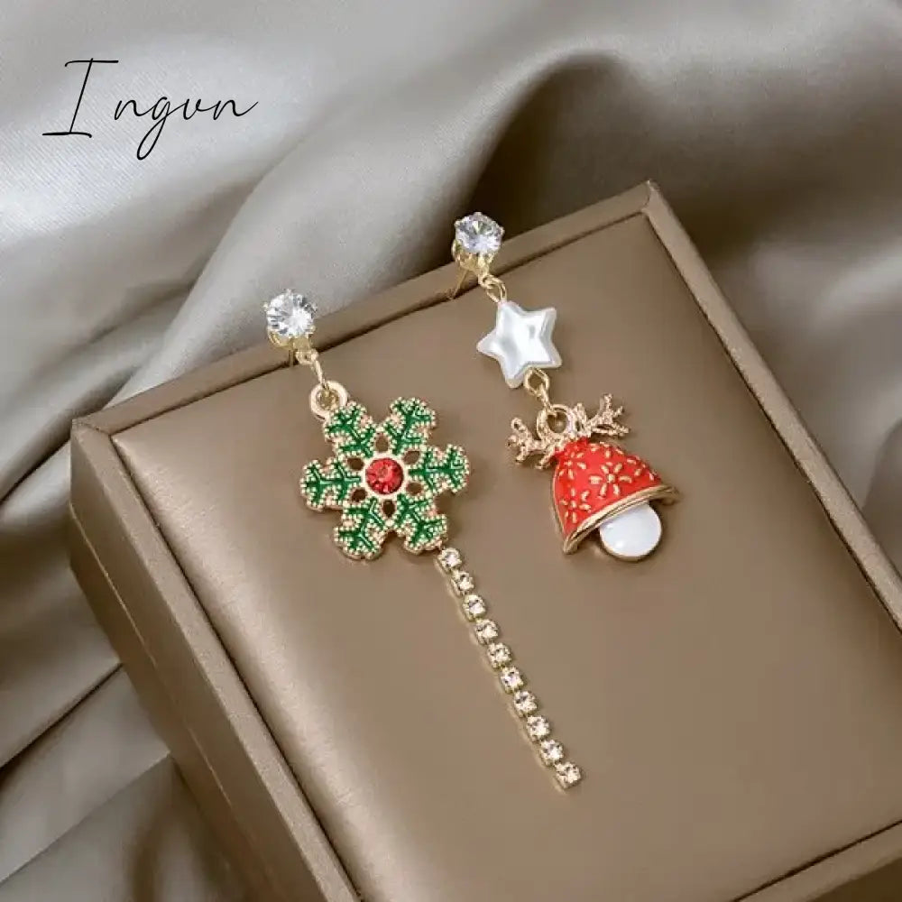 Moving Santa Claus Tassel Dangle Earrings For Women Christmas Tree Snowflake Asymmetric Long Chain Earring New Year Jewelry Gift