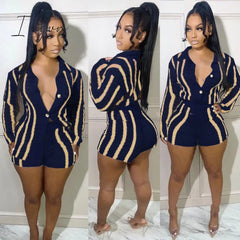 Ingvn - Striped Knitted Sweater Cardigan and Shorts Two Piece Set Women Clothing Fall 2023 Fashion Matching Sets