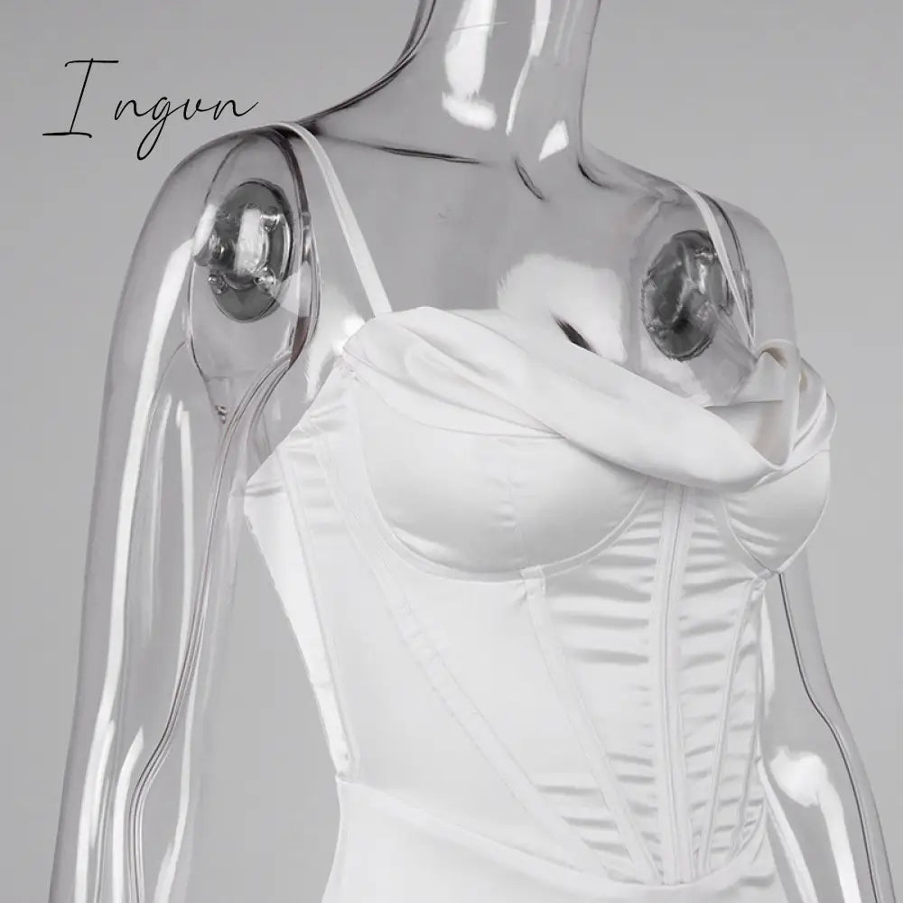Ingvn - trends high quality Giyu Night Clubwear Party Satin White Dresses Women Summer Sexy Bodycon Midi Vestidos Spaghetti Strap Backless Corset Dress