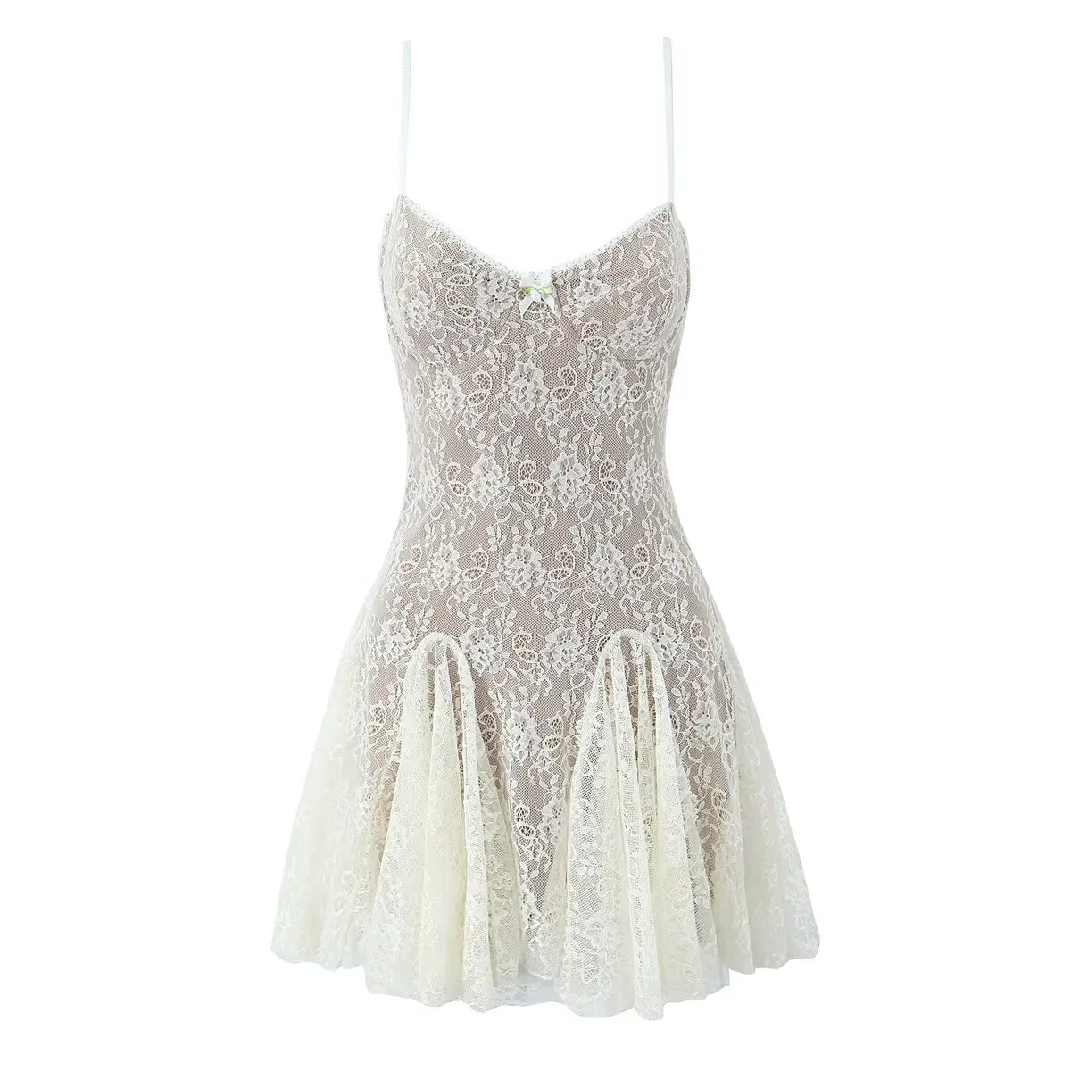 New Fashion Women Spaghetti Straps Lace Sexy Dresses Black Beige Backless Hollow Out A-line Mini Dress Night Out Robe
