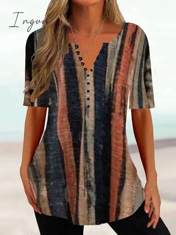 Ingvn - Women's T shirt Tee Grass Green Light Green Red Floral Button Print Short Sleeve Holiday Weekend Tunic Basic Round Neck Regular Floral Painting S