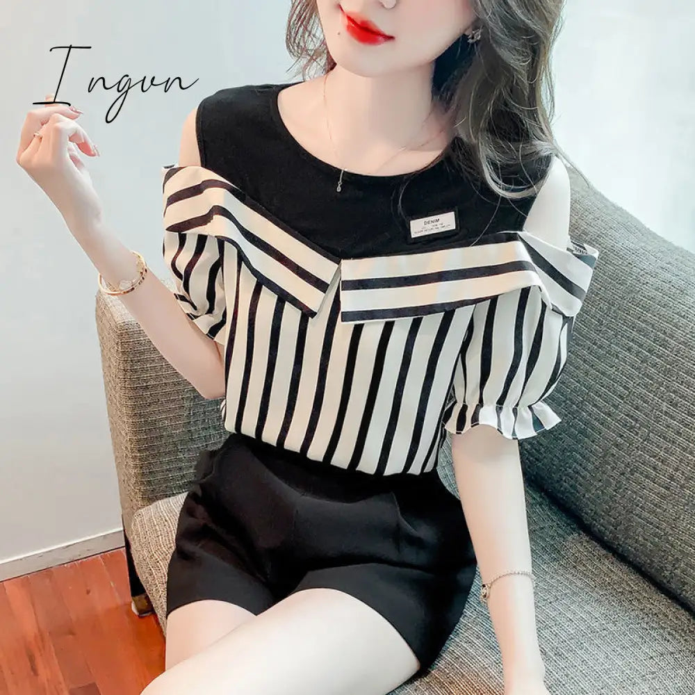 Ingvn - 2 Pieces Shorts Sets Summer Sweet Korean Off Shoulder Tops And Shorts 2 Pieces Sets Women Clothing Two Pieces Outfits Plus Size