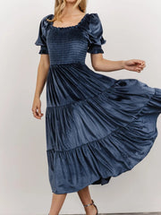 Smocked Half Sleeve Tiered Midi Dress