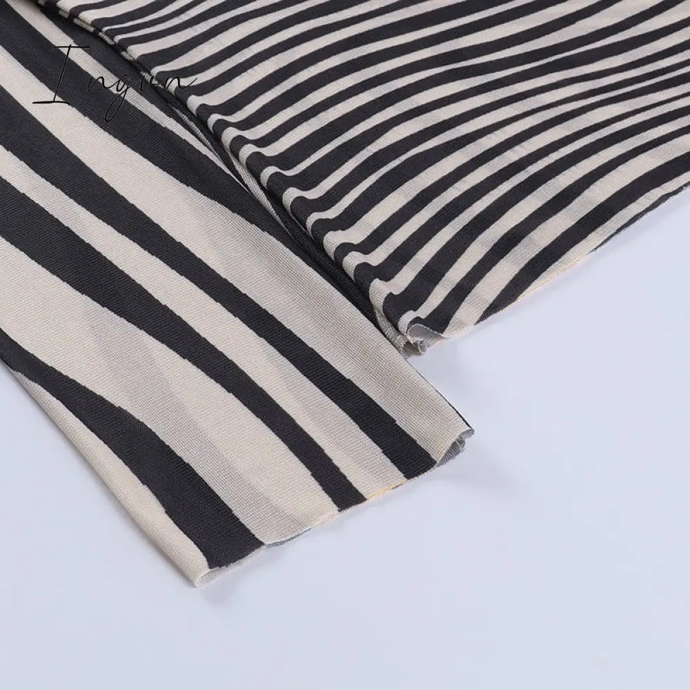 Ingvn - Autumn Mesh Zebra Striped Sets Women 2 Piece Suit T-shirt + Long Pants See-through Sexy Co-ord Set Female Tracksuit Costume