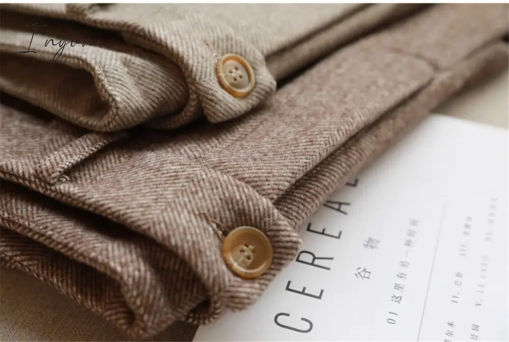 Ingvn - Herringbone Woolen Pants Women's Harem Pencil Pants Autumn Winter High Waisted Casual Suit Pants Office Lady Women Trousers