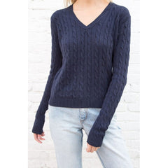 Brandy Mandy Sweaters Women White Knit Sweater Autumn Winter V Neck Long Sleev Knitted Sweater Navy Pullover Brandy Girl Sweater