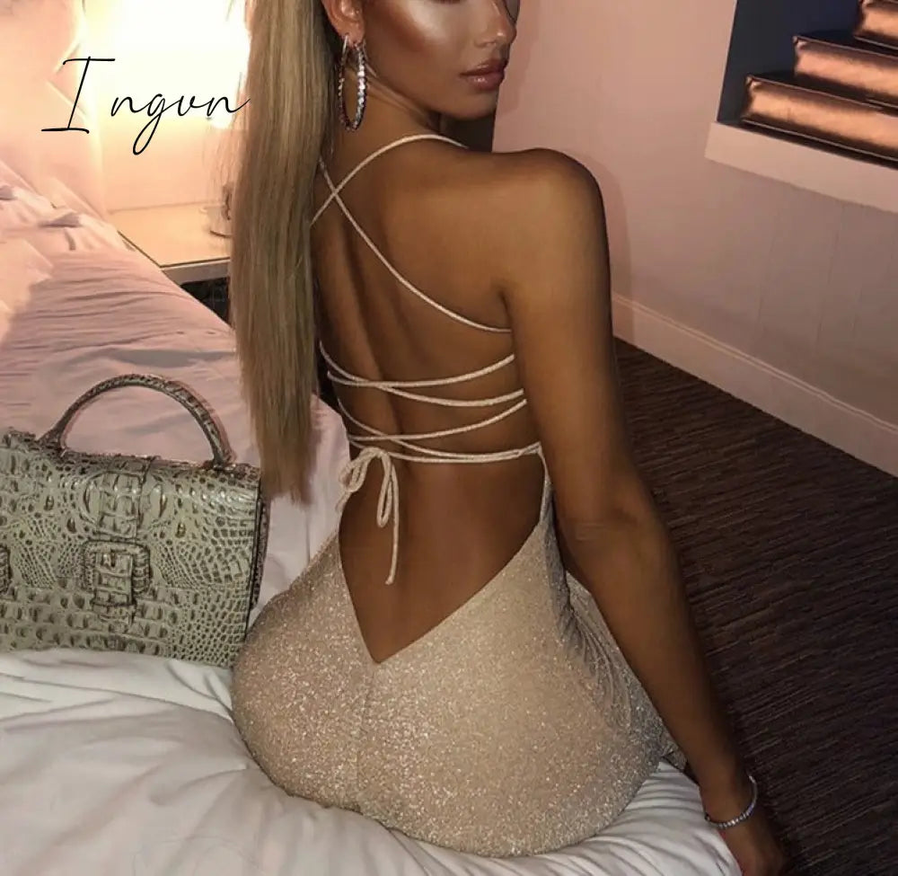 Ingvn - Long Backless Maxi Dress Women Spaghetti Strap High Split Bodycon Bandage Summer Dress Elegant Slim Party Dress Vestidos