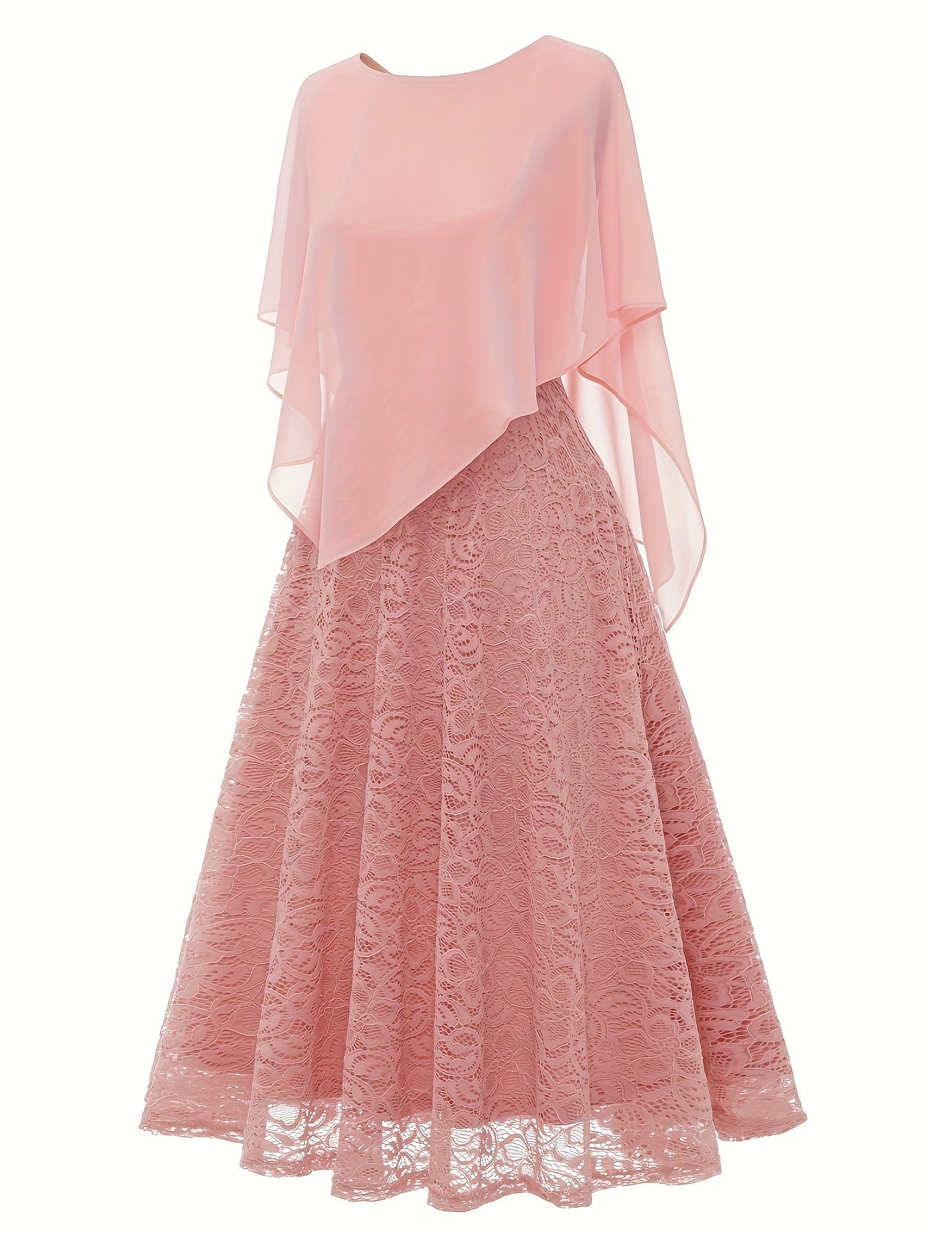 Solid Lace Chiffon Maxi Dress, Elegant Short Sleeve Dress For Wedding Party, Women's Clothing