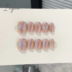 10pcs Handmade Press On Nails Purple Cat Eye Fake Nails Buttfly Design False Nails Full Cover Wearable Manicure Fake Nail Tips