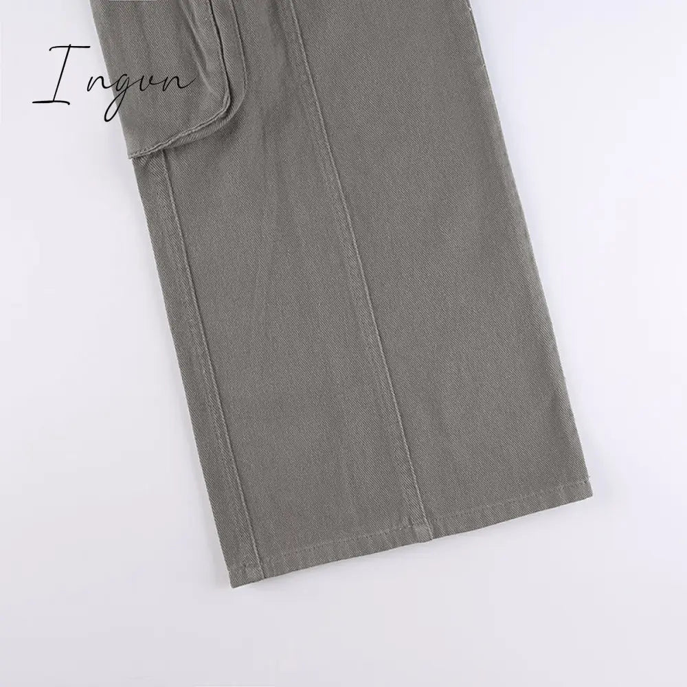 Ingvn - Hot Sell Quality Grunge Streetwear Cargo Pants Woman Low Waist Baggy Mom Jeans Vintage 90s Hippie Wide Leg Denim Trousers Korean Outfits