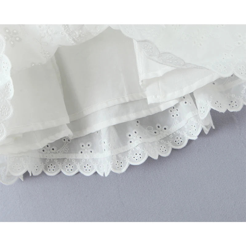 European And American Sexy Hollow Out Embroidered Dress Women V Neck Sleeveless A-line Mini White Dresses Summer Robe