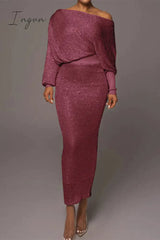 Ingvn - Sexy Celebrities Solid Oblique Collar Long Sleeve Two Pieces