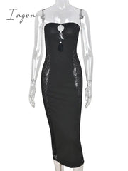 Ingvn - Black Lace Sexy Party Dresses Women Knee-Length Skinny Hole Hollow Out Backless Tube Strapless Sleeveless Summer Dresses
