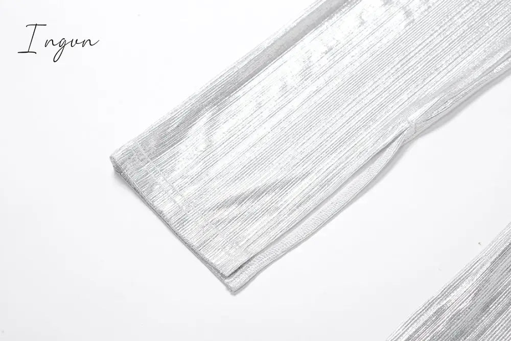 Ingvn - Sexy Bright Women 2-Piece Suits Criss Cross Halter Camisole Tops+Skinny Split Pants Sportswear Female Night Clubwear