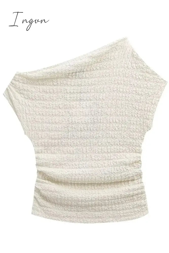 Sexy Solid Fold Off the Shoulder Short Sleeve Two Pieces