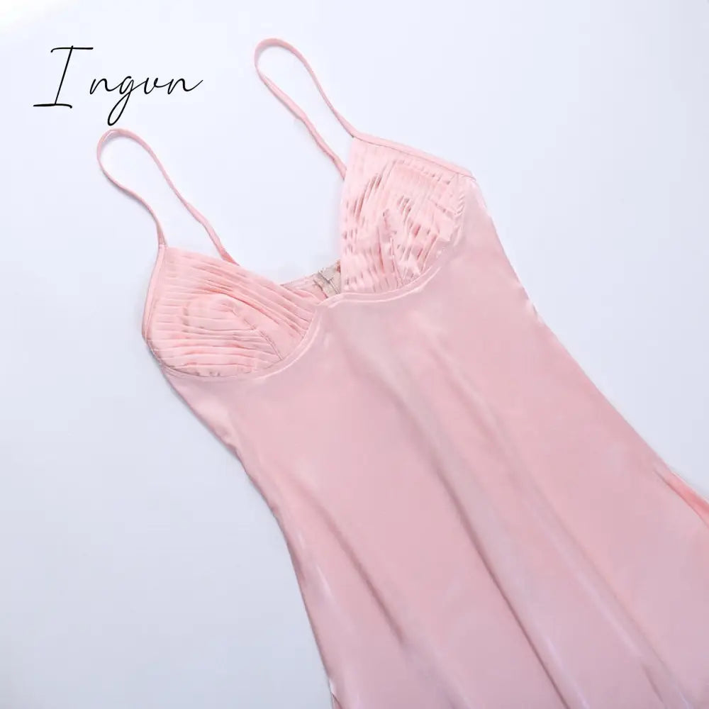 Ingvn - Satin Spaghetti Strap Sexy Mini Dress Women Robe Summer New Deep V Neck Sleeveless backless Club Party Dress Vestido