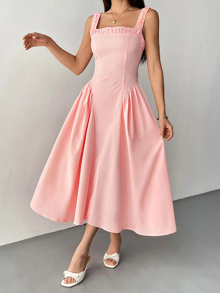Pink Sweet Women Dresses New Streetwear Fashion Club Party Casual Slim Dress Clothing Solid Sexy Lady Backless Dresses Clothing