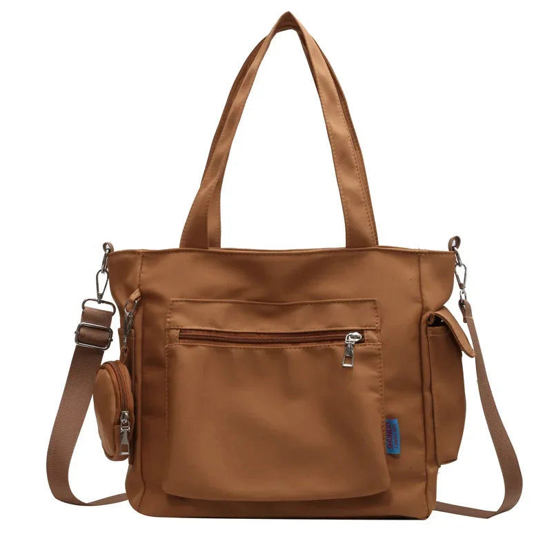 Ingvn  Simplicity Oxford Canvas Composite Shoulder Bag Solid Color Versatile Lazy Style Crossbody Bag Large Capacity Commuter Tote Bag