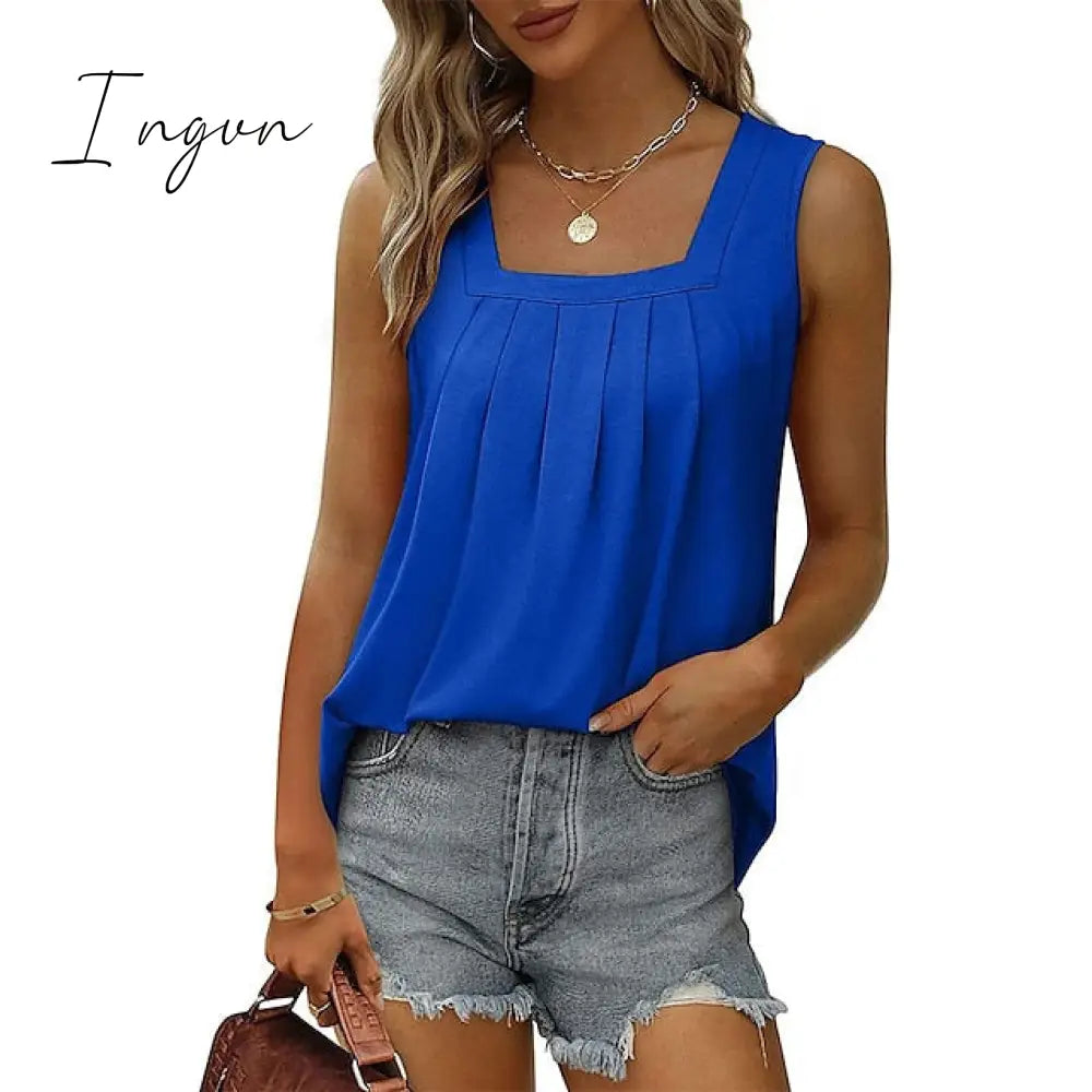 Ingvn - Women's Tank Pleated Solid / Plain Color Basic Square Neck Sleeveless Summer Wine Red Black White Light Green Pink
