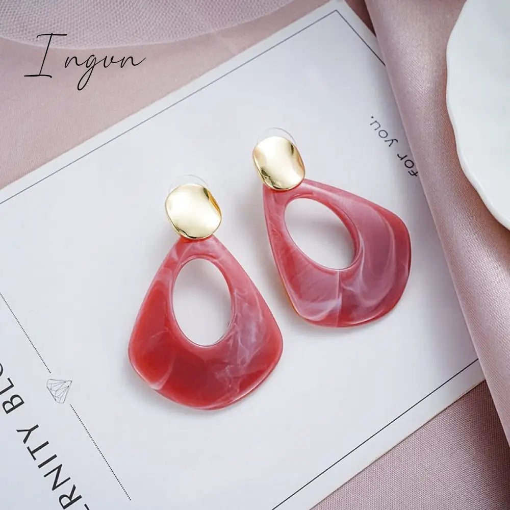 Ingvn - Korean Style Dangle Drop Earrings For Women Pink Color Arcylic Geometric Cute Pendant Earrings 2023 Trend Brincos Jewelry Gifts