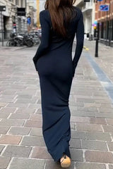 Ingvn - Casual Simplicity Solid Turtleneck Long Sleeve Dresses