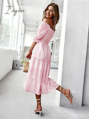 Ingvn - New Ladies Vintage Elegant Boho Chiffon Dress Women Casual Bohemian Party Beach Summer Dress Women Sundress Female Robe Vestidos