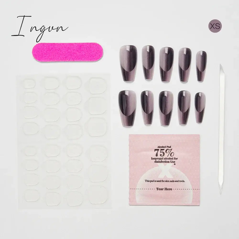 10PCS Chinese Style Fake Nails with Glue Sfumato Ink Long Nails Set Press on Acrylic Stick on False Nails Art