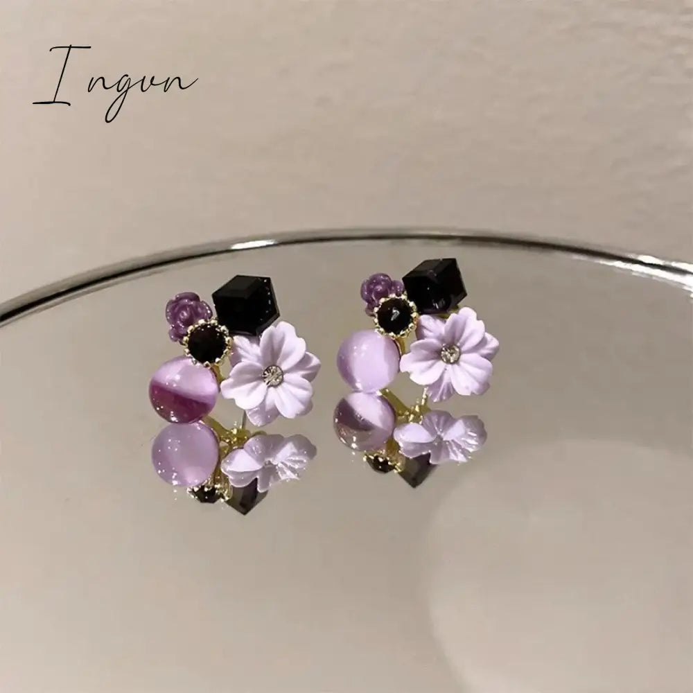 Korean Trendy Cute Opal Crystal Flower Earrings for Women S925 Silver Needle Studs Sweet Elegant Party Jewelry Girlfriend Gifts