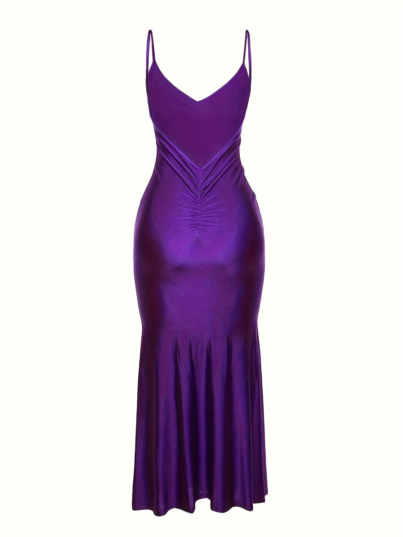 Alluring V Neck Spaghetti Strap Backless Dress - Seamless Solid Bodycon for Night Out - Fashionable Womens Clubbing Gown