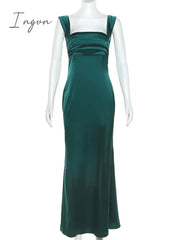 Ingvn - Pleated Backless Evening Dress Women Fashion Sleeveless Backless Bodycon Dresses Off-shoulder Sexy Club Maxi Dress