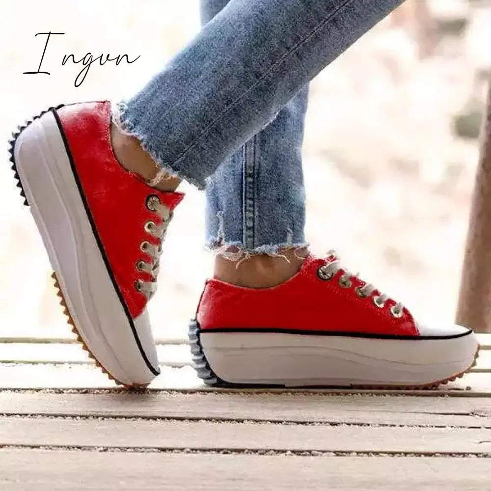 Ingvn - Daily Lace Up Non-Slip Platform Sneakers