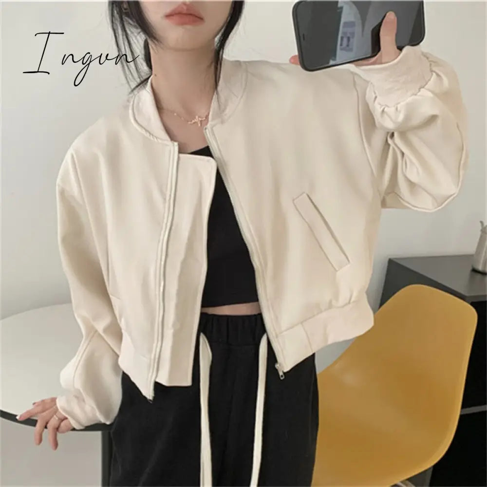 Ingvn - Chic Jacket for Women Spring 2023 New Long Sleeve Stand Collar Korean Zippers Oversized Coats Solid Casual Y2k Jackets