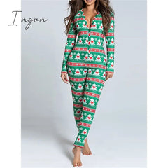 Ingvn - Women's Pajamas Jumpsuit Elk Snowflake Casual Comfort Soft Home Christmas Daily Polyester Breathable V Wire Long Sleeve Hole Fall Winter White Red