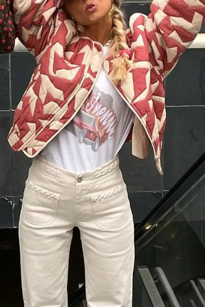 Ingvn - Street Geometric Printing Mandarin Collar Outerwear