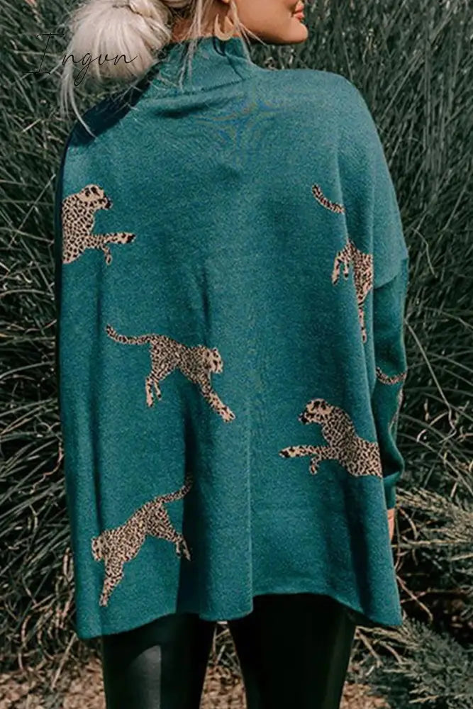 Ingvn - Casual Animal Slit Printing Turtleneck Tops