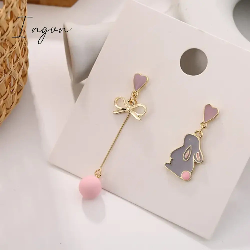 Korean Style Flower Cute Animal Dangle Earrings For Women Moon Stars Kitten Rabbit Balloon Asymmetric Earring Party Jewelry Gift