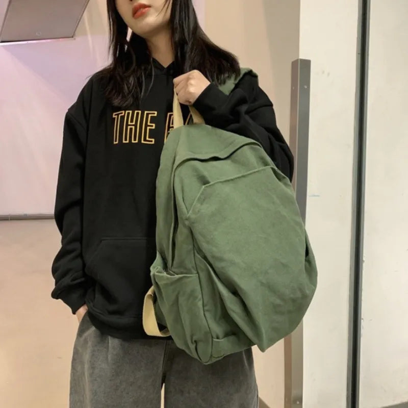 Ingvn  New Backpack Fashion Solid Color Casual Simple Large Capacity Zipper Schoolbag Japanese Style Students Rucksack Trend Design