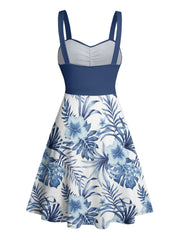 Women's Summer Dresses 2025 Vacation Tropical Flower Leaf Print Belted Mini Dress Sleeveless Beach Dress