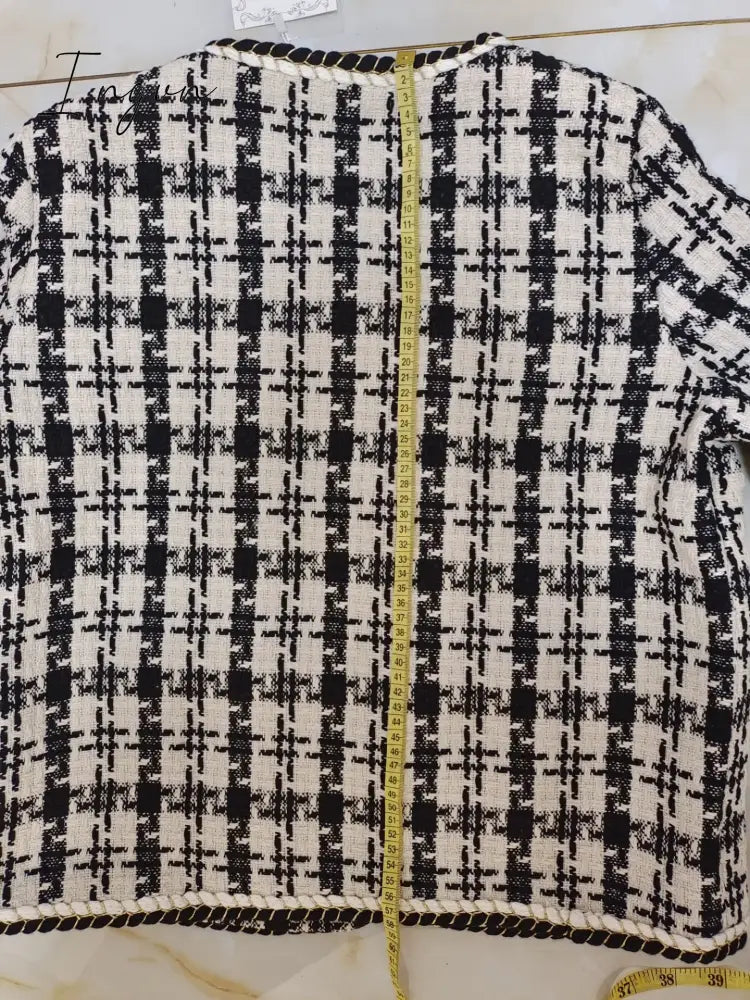 Ingvn - Spring Korean small fragrance jacket women's short winter and autumn French ladies all-match houndstooth woven tweed coat jackets
