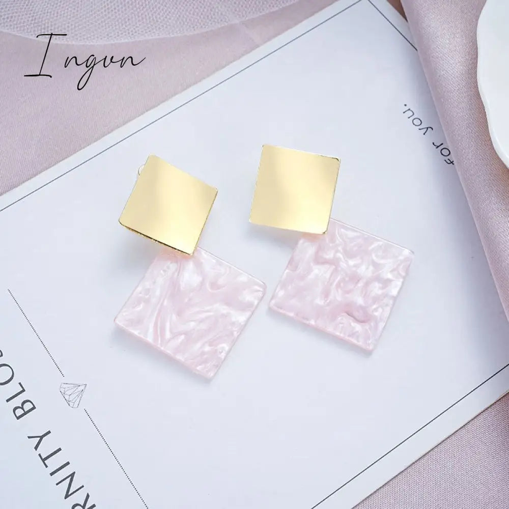 Ingvn - Korean Style Dangle Drop Earrings For Women Pink Color Arcylic Geometric Cute Pendant Earrings 2023 Trend Brincos Jewelry Gifts