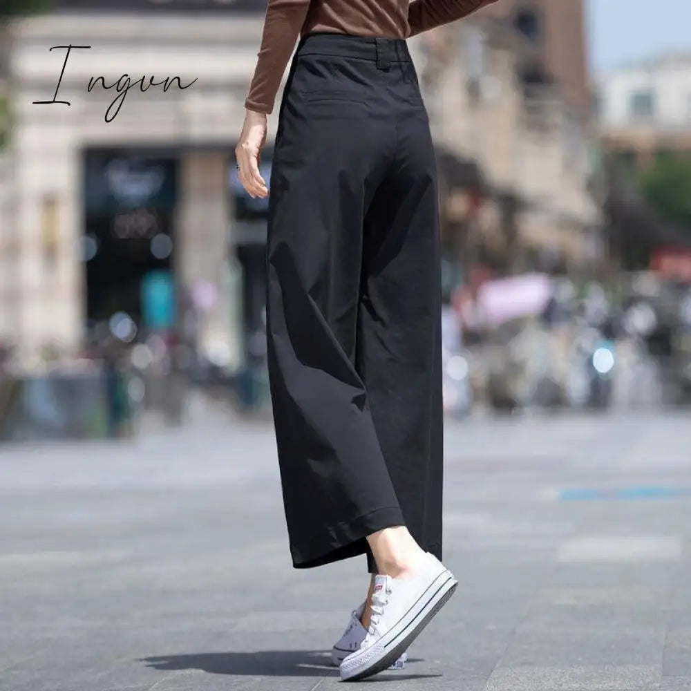 Ingvn - High Waist Wide Leg Pants Women's Spring And Autumn 2023 New Fashion Versatile Crop Pants High Waist Straight Casual Pants