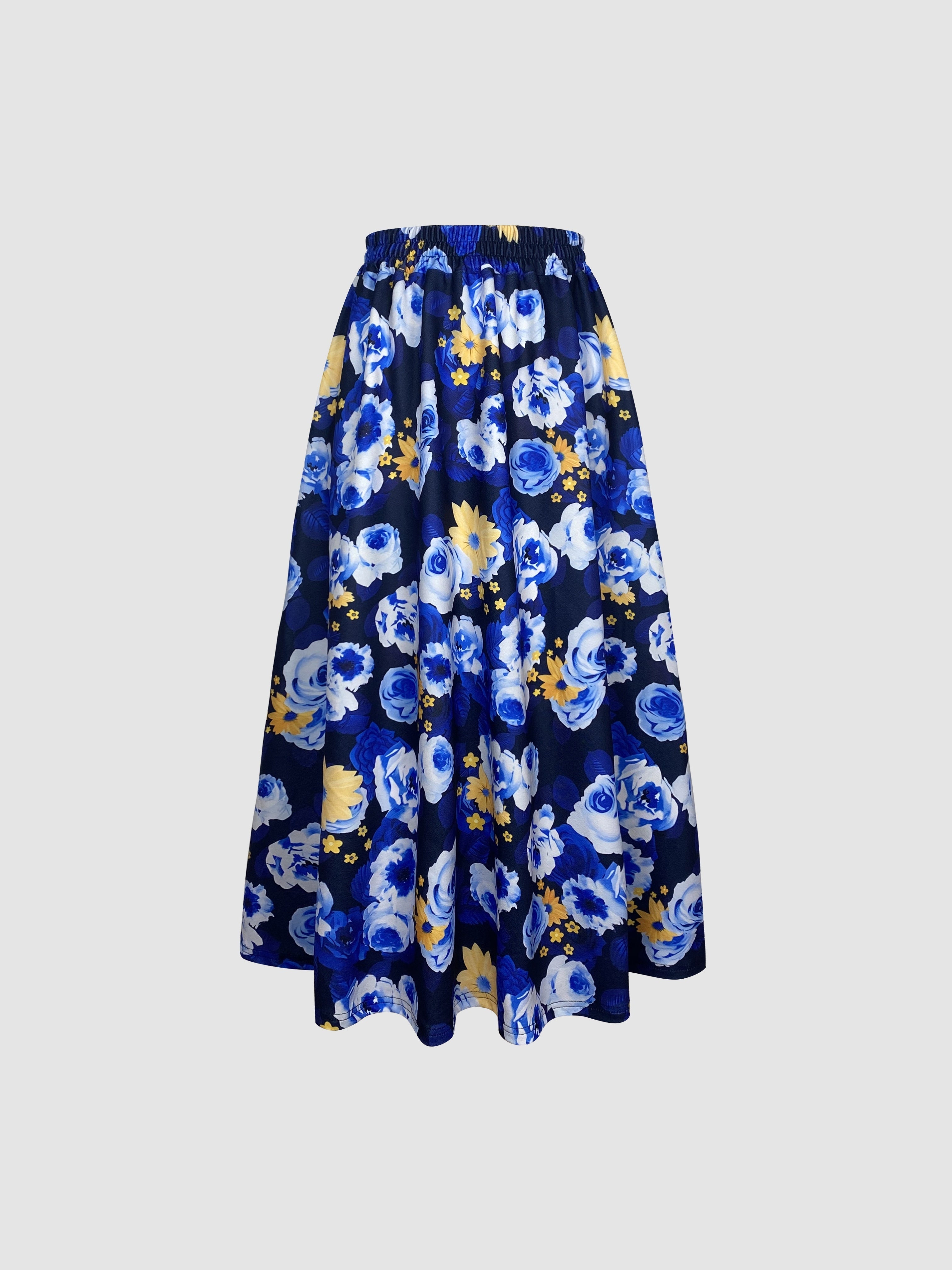 Floral Print Flared Swing Skirt, Elegant High Waist Midi Skirt, Women's Clothing