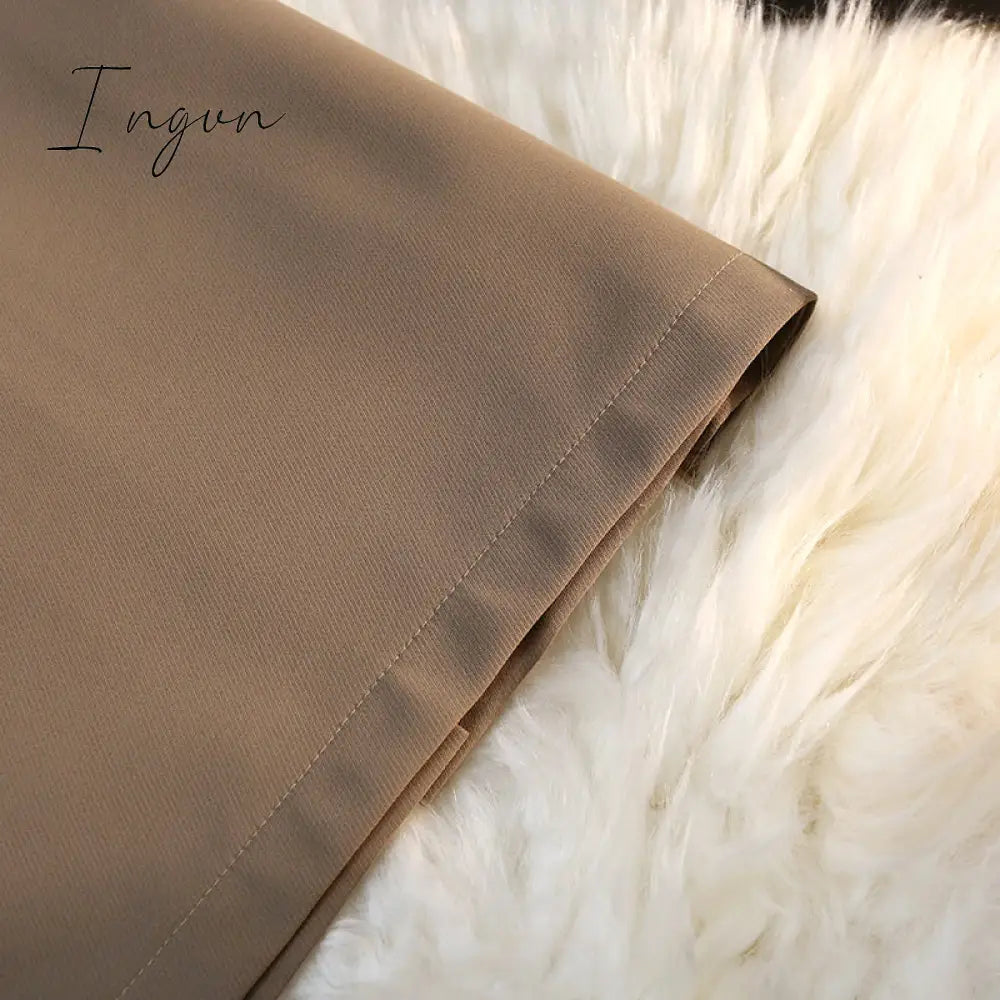 Ingvn - Fashion Elegant Formal Skirts Women Autumn New High Waist Drape Suit Long Brown Skirt Zipper Female